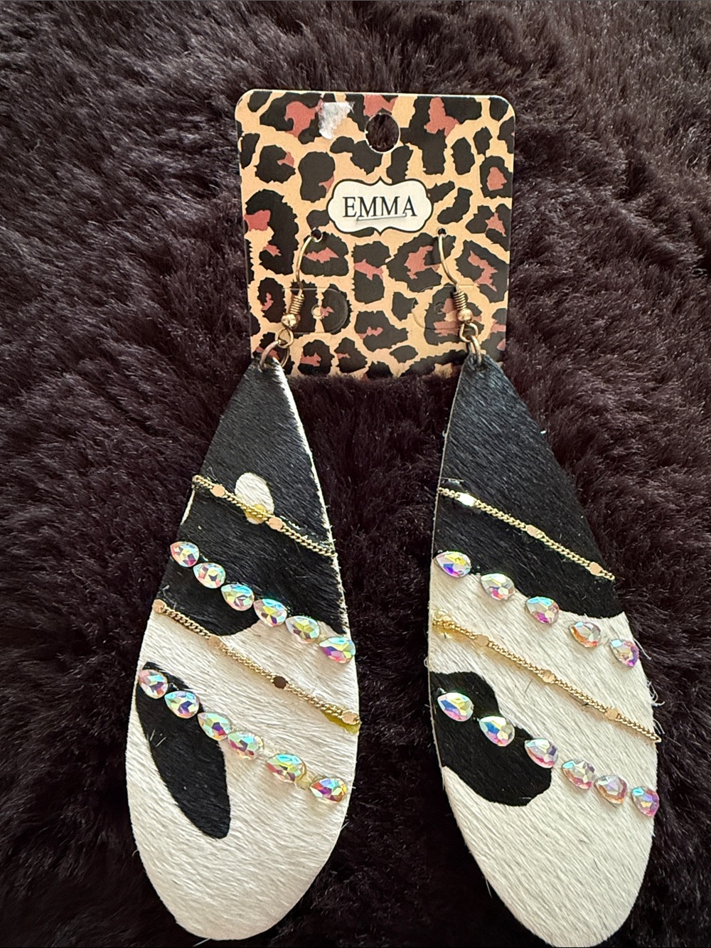 Black and White Teardrop Rhinestone Earrings